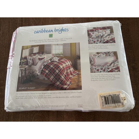 Vintage Caribbean Brights Full Flat Sheet 200 TC USA New Scarlet Sunset Stripe - Picture 2 of 13